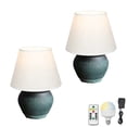 thumbnail image 1 of FSLiving Rustic Hand-Made Clay Pot White Fabric Shade Cone Shape Table Lamp Rechargeable Battery Operated RGB Bulbs by Remote, Wireless Timer and 15 Color Temperature, Dark Green for End Tables, 1 of 7