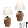 thumbnail image 1 of FSLiving Rustic Terracotta Ceramic Pot White Fabric Shade Cone Shape Table Lamp Rechargeable Battery Operated RGB Bulbs by Remote, Wireless Timer and 15 Color Temperature, Mushroom, Brown A-37, 1 of 7