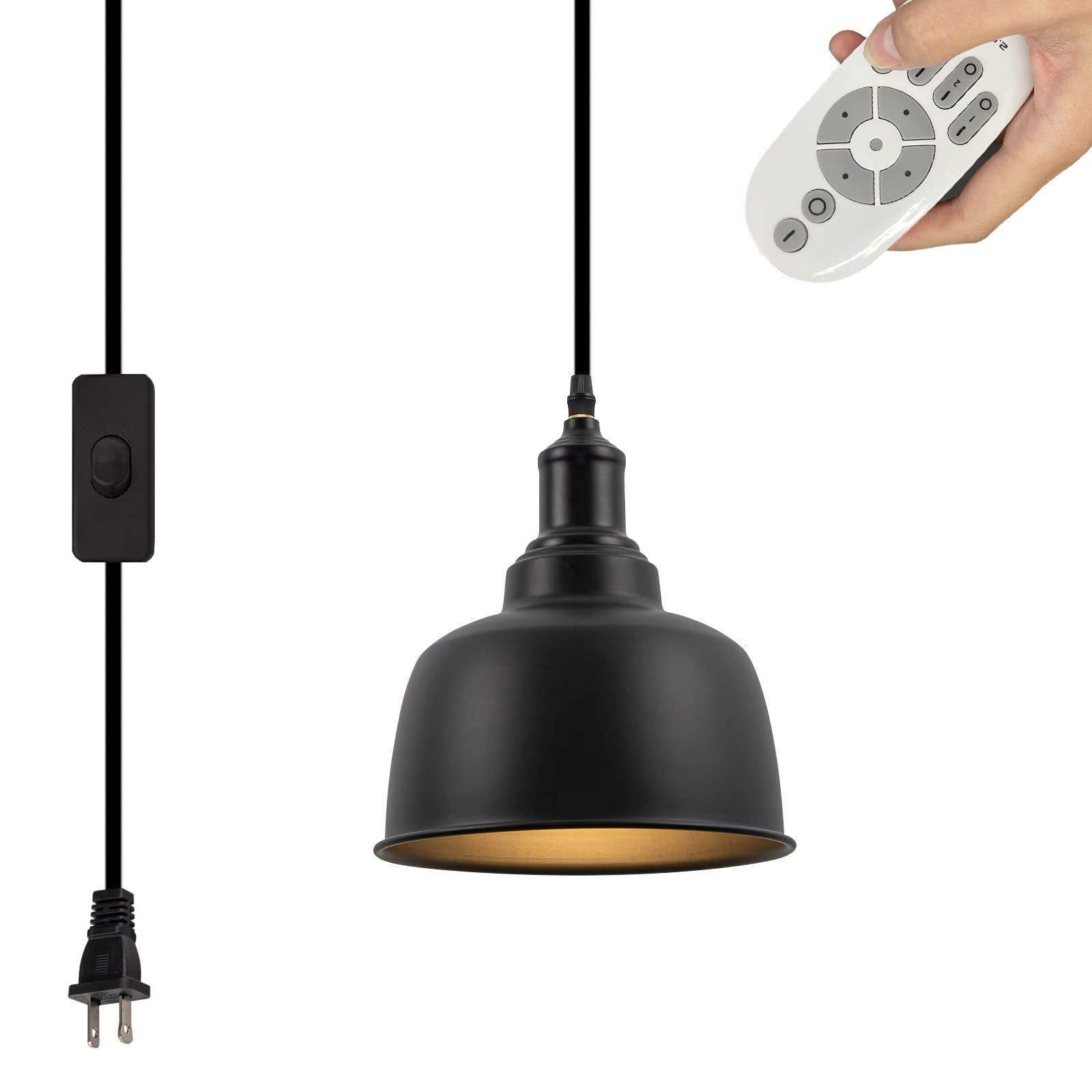 FSLiving Swag Plug-in Vintage Pendant Lamp Black Iron Dome Shade Lamp ...