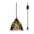thumbnail image 1 of FSLiving Tiffany Baroque Style Glass Lampshade Ceiling Lamp Colorful Chandelier with 15ft Plug-in UL On/Off Dimmer Switch Cord for Bedroom Background Wall Dining Room,Bulbs Not Included - 1 Pack, 1 of 8