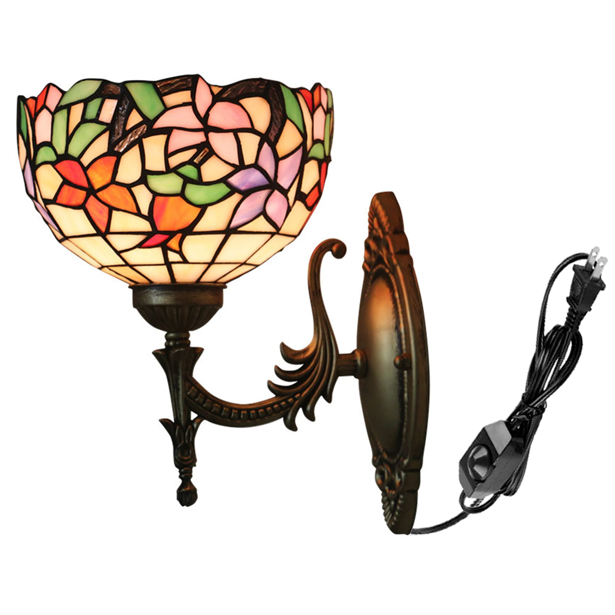 FSLiving Tiffany Wall Sconces with 5.9ft UL Plug-in Dimmer Switch Cord