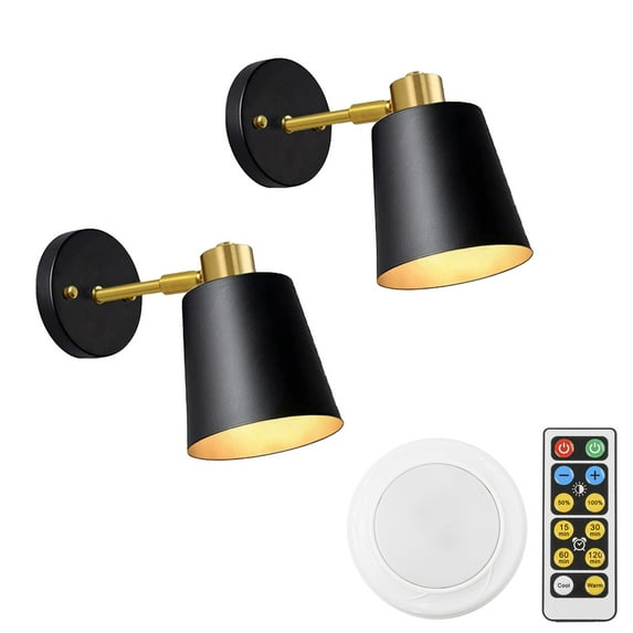 FSLiving Timer Battery Remote LED Dimming 100 Lumens No Wire Adjusted Angle Wall Lamp Black Metal Wall Lighting Modern Style for Kitchen Corner Bedsides Entrance Dorm, Battery Not Included - 2 Pack