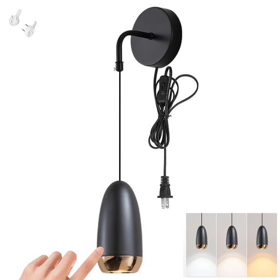 FSLiving Touch Dimmer Accent Downlight 3 Colors Oval Decorative Wall Light, UL Plug-in Cord Dimmable 7W COB LED Bedside Lamp Wall Lantern Grey Wall Sconce for Bathroom Bedroom Living Room