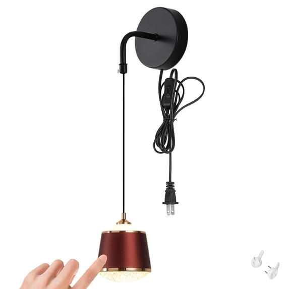 FSLiving Touch Dimmer Accent Downlight 3000K Dome Decorative Wall Light, UL Plug-in Cord Dimmable 7W COB LED Bedside Lamp Wall Lantern Wine Red Wall Sconce for Bathroom Bedroom Living Room