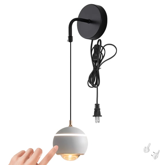 FSLiving Touch Dimmer Accent Downlight 3000K Euphotic Decorative Wall Light, UL Plug-in Cord Dimmable 7W COB LED Bedside Lamp Wall Lantern Matte White Wall Sconce for Bathroom Bedroom Living Room
