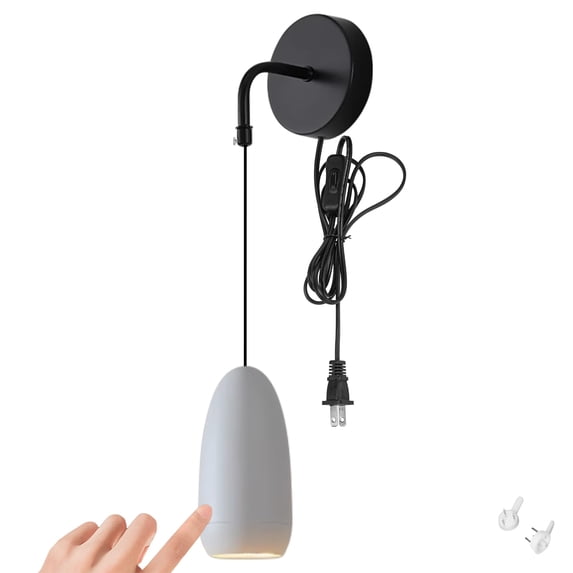 FSLiving Touch Dimmer Accent Downlight 3000K Oval Decorative Wall Light, UL Plug-in Cord Dimmable 7W COB LED Bedside Lamp Wall Lantern Matte White Wall Sconce for Bathroom Bedroom Living Room