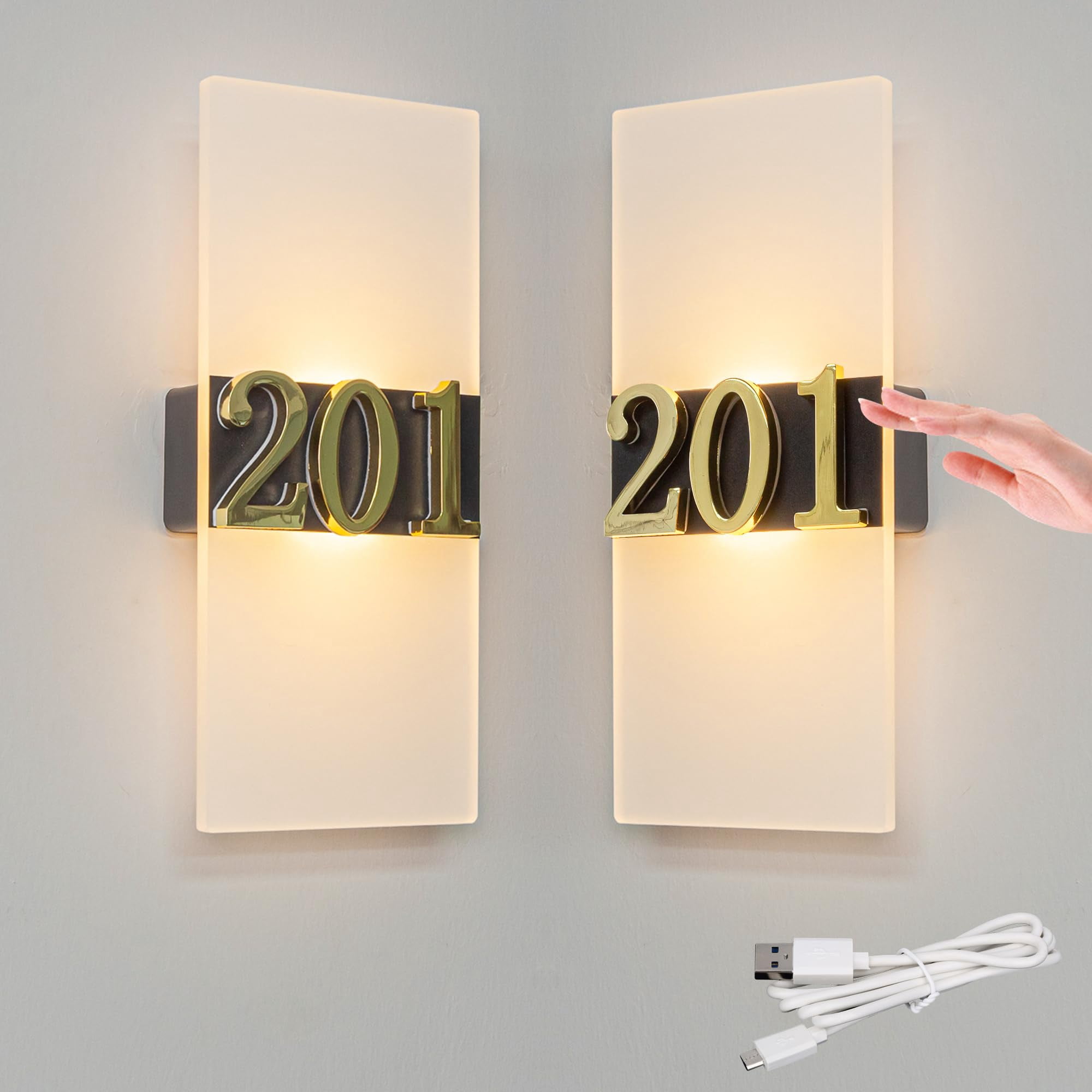 FSLiving Touch On/Off Switch House Number Light, Rechargeable Battery ...