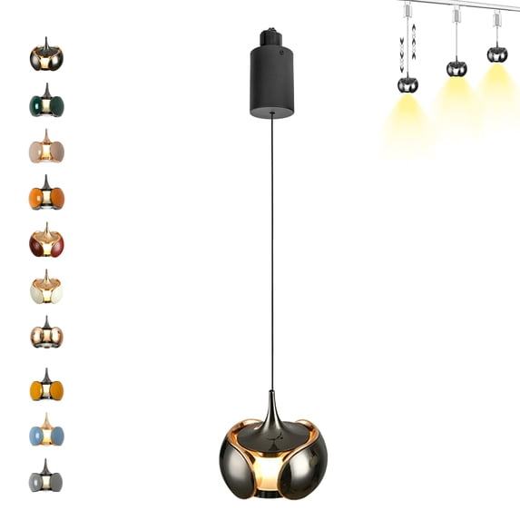 FSLiving Track Light Pendants 5W Adjustable Levitate H-Type Retractable Track Pendant Light with Macaron Pendants Indoor Island Light Adjustable Height Warm White 3000K for Kitchen,Black - 1 Pack