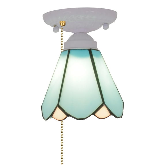 FSLiving Tulip Lamp, Zipper Switch 12V RV Hallway Light Fixtures, 2700K Bulb Included Green Bell Shape Stained Glass Semi Flush Mount Interior Lighting Decorative Ceiling for RV Camper
