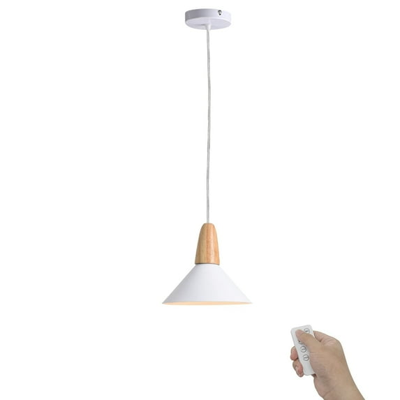 FSLiving USB Charging Dimmable Cordless Remote Control Battery LED Pendant Light Fixture Low-Voltage 5V LED Modern Design White Ceiling Light for Laundry Dorm Bedroom Easy to Install-1 Light
