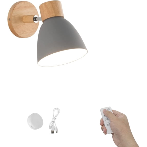 FSLiving USB Charging Dimmable Cordless Remote Control Battery LED Wall Lamp Fixture Low-Voltage 5V LED Modern Design Macaroon Grey Wall Sconce for Laundry Dorm Bedroom - 1 Pack
