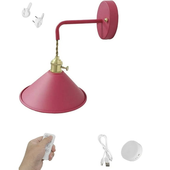 FSLiving USB Charging Dimmable Cordless Remote Control Battery LED Wall Lamp Fixture Low-Voltage 5V LED Modern Design Macaroon Pink Wall Sconce for Laundry Dorm Bedroom - 1 Pack