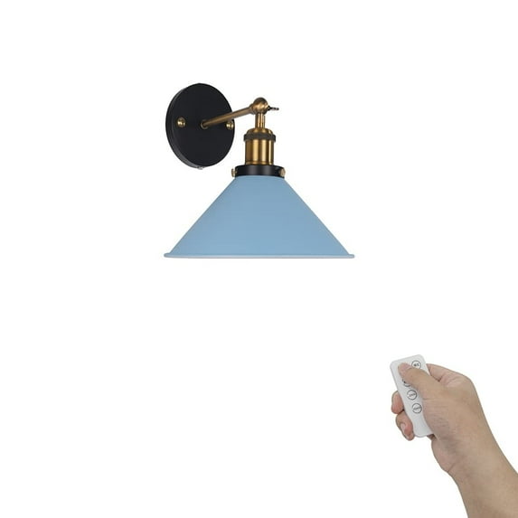 FSLiving USB Charging Dimmable Cordless Remote Control Battery LED Wall Lamp Fixture Low-Voltage 5V LED Modern Design Macaroon Blue Wall Sconce for Laundry Dorm Bedroom - 1 Pack