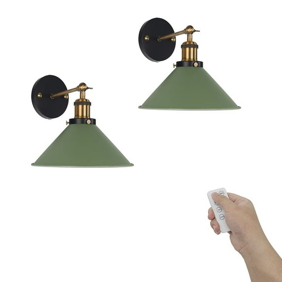 FSLiving USB Charging Dimmable Cordless Remote Control Battery LED Wall Lamp Fixture Low-Voltage 5V LED Modern Design Macaroon Green Wall Sconce for Laundry Dorm Bedroom - 2 Pack
