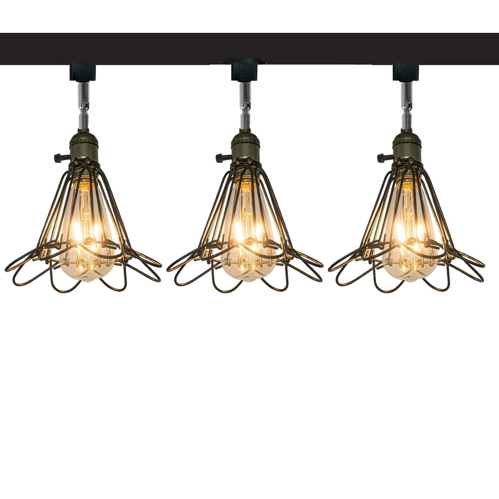 FSLiving Vintage Creative Style Adjustable Angle H-Type Track Head Lighting Hollow Iron Lampshade Ceiling Light Track Light Fixture for Gallery Office Kitchen,Bulb and Track Not Included - 3 Lights