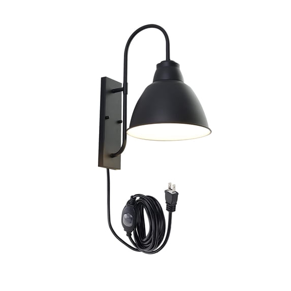 FSLiving Waterproof Outdoor Patio Wall Sconce 5.9Ft UL Plug-in Button Waterproof Cord E26 Base Black Metal Wall Lighting Retro Industrial Lamp for Fence Front Door Garden Yard (No Bulb) - 1 Light