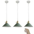 thumbnail image 1 of FSLiving Wireless USB Charging Battery Run Dimmable Remote Control Low-Voltage 5V LED Pendant Lighting Vintage Design Green Metal Light Fixture for Laundry Dorm Bedroom Easy to Install-3 Lights, 1 of 6