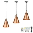 thumbnail image 1 of FSLiving No Wiring Needed Ceiling Light with Rechargeable Battery Operated RGB LED Bulb,Dimmable Timing Adjustable Height Pendant Light with Industrial Red Bronze Metal Shade for Kitchen - 3 Lights, 1 of 6