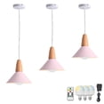 thumbnail image 1 of FSLiving No Wiring Needed Ceiling Light with Rechargeable Battery Operated RGB LED Bulb,Dimmable Timing Adjustable Height Pendant Light with Macaron Pink Metal Shade for Kitchen Bar - 3 Lights, 1 of 5