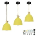 thumbnail image 1 of FSLiving No Wiring Needed Ceiling Light with Rechargeable Battery Operated RGB LED Bulb,Dimmable Timing Adjustable Height Pendant Light with Macaron Yellow Metal Shade for Balcony Kitchen - 3 Lights, 1 of 5
