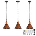 thumbnail image 1 of FSLiving No Wiring Needed Ceiling Light with Rechargeable Battery Operated RGB LED Bulb,Dimmable Timing Pendant Light with Retro Red Metal Shade & 3.2ft Iron Chain for Balcony Kitchen - 3 Lights, 1 of 5