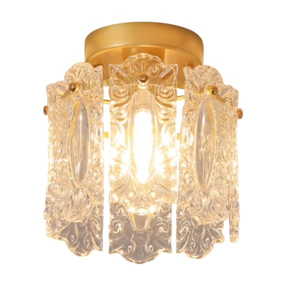 FSLiving No Wiring Needed Gold Crystal Lamp, Semi Flush Mount Light Fixture Modern Design Small Contemporary Chandelier Decoration for Hallway Dining Room Corridor