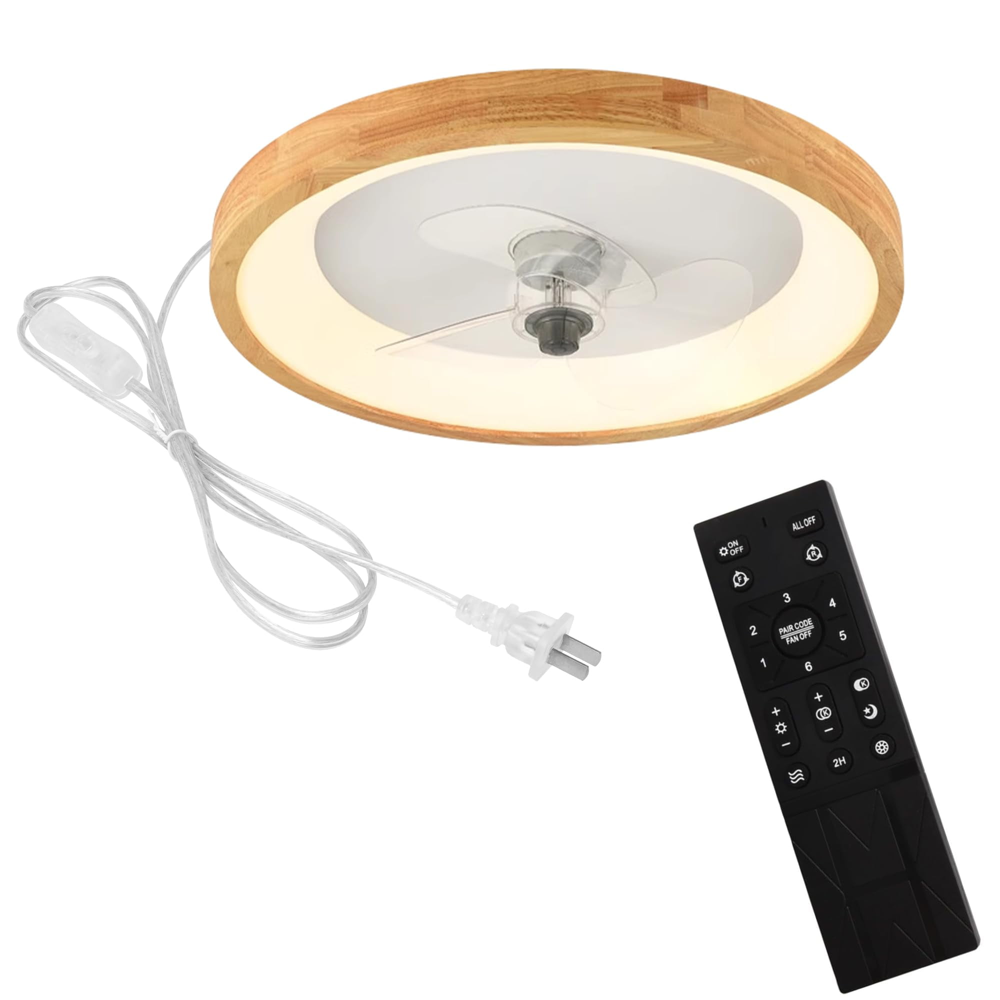 FSLiving Nature Wood Ceiling Fan Light By Remote Control, Track