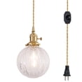 thumbnail image 1 of FSLiving No Wiring Needed Pendant Light with 15ft Plug-in Gold Braided Cord Dimmable Hanging Swag Lamp Clear Glass Globe Shade with Copper Lamp Holder for Reading Room,Bulb Sold Separately - 1 Light, 1 of 8