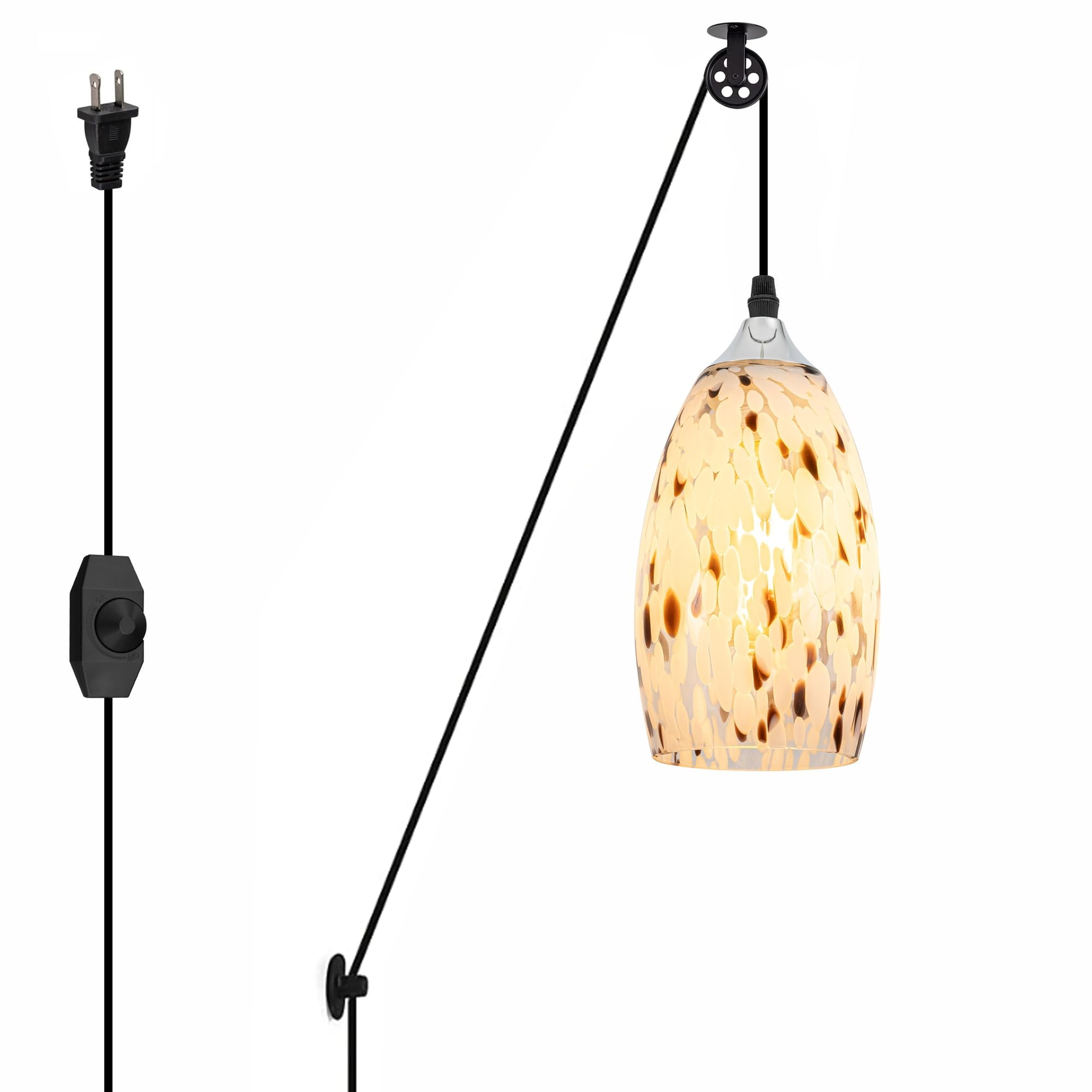 FSLiving No Wiring Needed Pendant Lighting Swag, Pulley Wheel Design ...