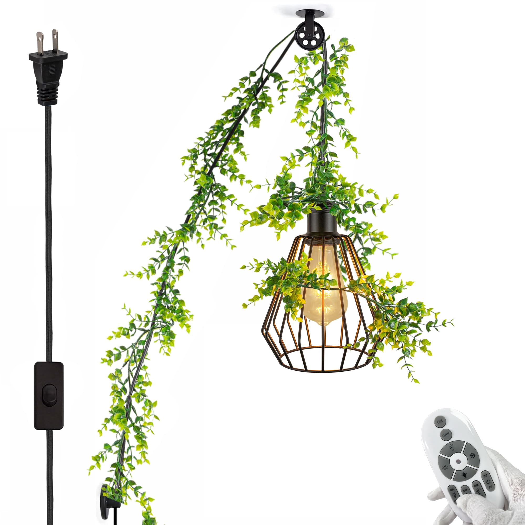 FSLiving No Wiring Needed Swag Pendant Lighting, Pulley Design, 15ft ...