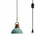 thumbnail image 1 of FSLiving Wooden Socket Pendant Light with 15ft Plug-in UL On/Off Dimmer Switch Cord Iron Macaron Light Blue Lampshade Light Fixtures Brass Handle Loft Style Lamps for Kitchen Island - 1 Light, 1 of 8
