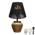 thumbnail image 1 of FSLiving Yellow Hand-Made Clay Pot Table Lamp Rechargeable Battery Operated RGB Bulb by Remote, Wireless Mushroom Natural Rattan Black Cone Shade for Bedroom, Console, End Table, 1 of 7