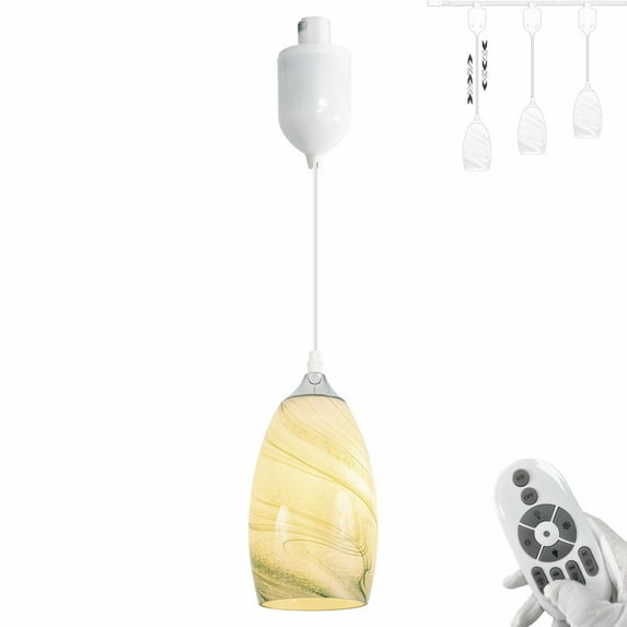 FSLivingAdjustable Height J Type Track Light Blown Lake Green Marble Oval Bell Glass Shade Brushed Nickel Socket 4 Ft Cord Remote Control 2200K-6500K Track Mount Timer for Kitchen Island Table Top