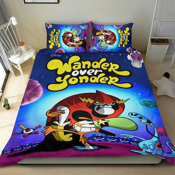FSMYJJZY 3 Piece Wander Over Yonder Bedding Set Full Size Duvet Cover Set with 2 Pillowcases Super Soft Cotton Cute Cartoon Bedding Bedroom Gift