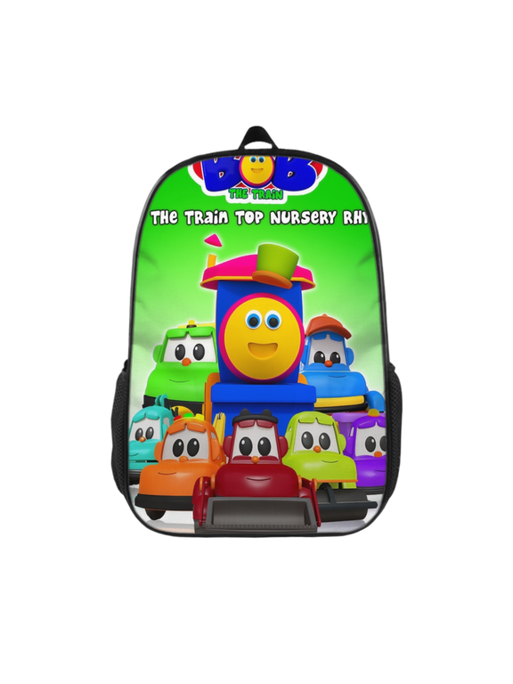 Backpack, Bob The Train Printed Durable Polyester Backpack with Side Pockets for School, Travel & Daily Outdoor Use