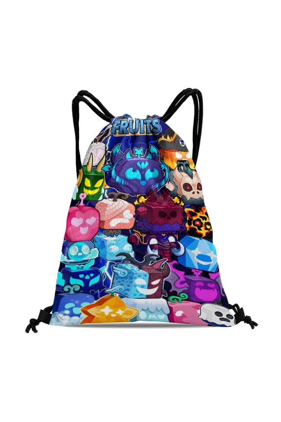 Blox Fruits Drawstring Backpack 11.8"x15.7" Tote Bag Party Favors Machine Washable & Reusable for Daily Use