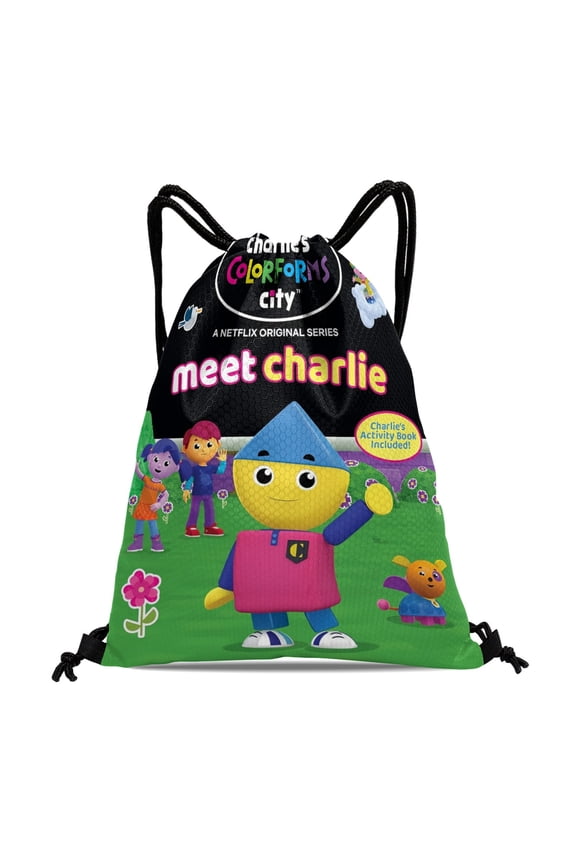 Charlie's Colorforms City Drawstring Backpack 11.8"x15.7" Tote Bag Party Favors Machine Washable & Reusable for Daily Use