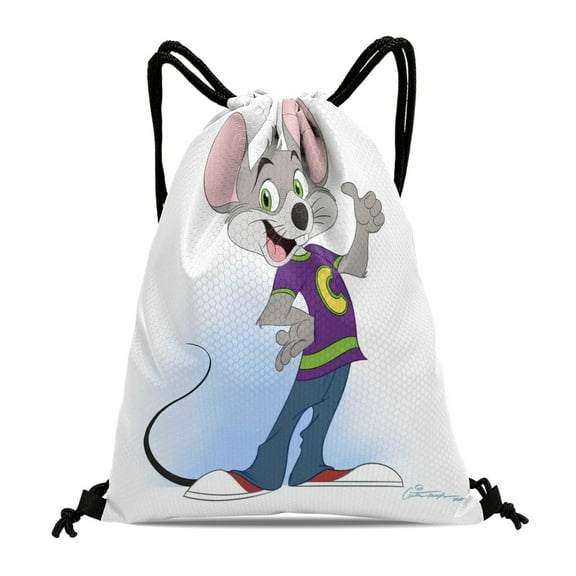 FSMYJJZY Chuck E Cheese Drawstring Backpack 11.8"x15.7" Tote Bag Party Favors Machine Washable & Reusable for Daily Use