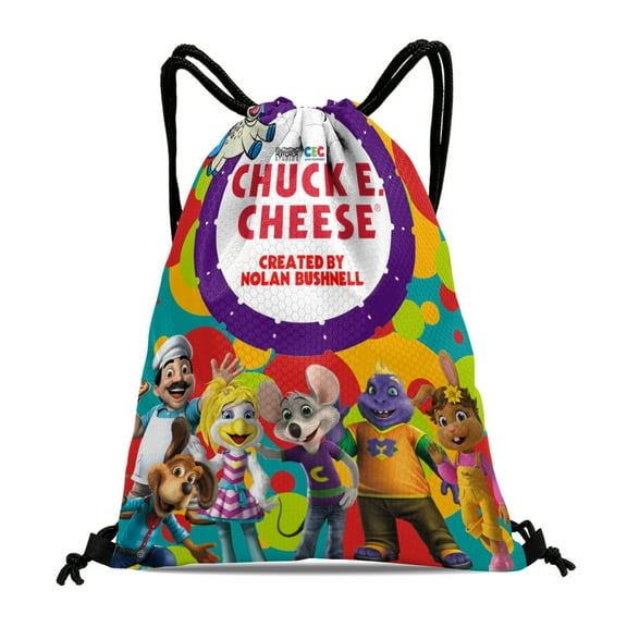 FSMYJJZY Chuck E Cheese Drawstring Backpack Tote Bag 11.8"x15.7" Reusable Party Favor Bags for Adults Machine Washable