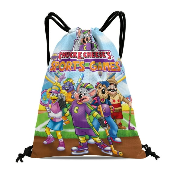 FSMYJJZY Chuck E Cheese Drawstring Tote Bag 11.8"x15.7" Backpack Party Favor Bags Machine Washable & Reusable