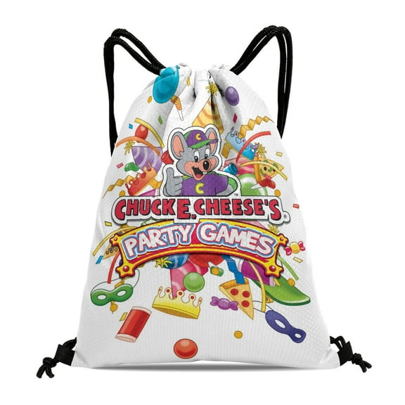 FSMYJJZY Chuck E Cheese Party Favor Drawstring Backpack Tote Bag 11.8"x15.7" Machine Washable Reusable for Adults