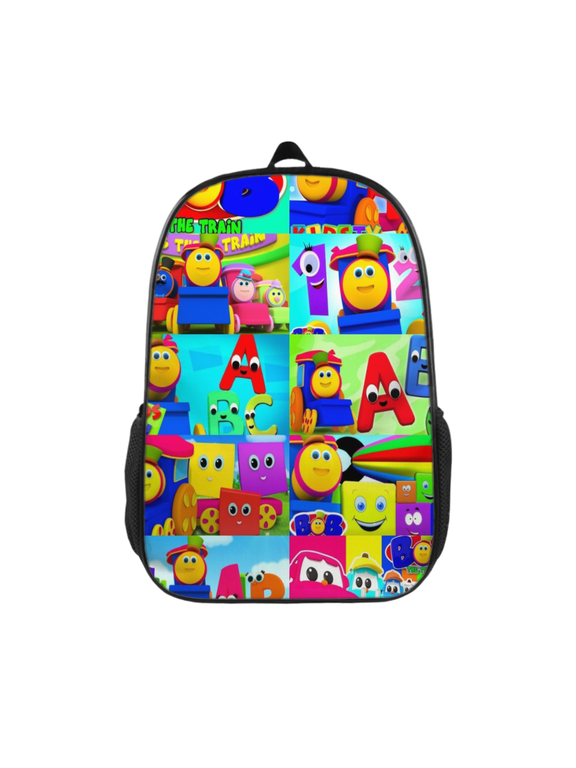 Durable Polyester Backpack, Bob The Train Print Backpack with Adjustable Padded Straps and Side Storage Pockets