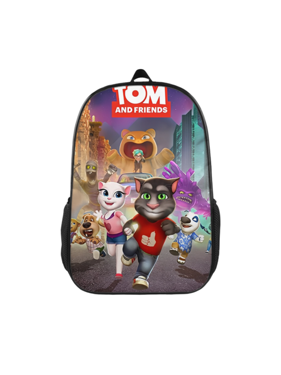 Durable Polyester Backpack, Talking Tom Print Backpack with Adjustable Padded Straps and Side Storage Pockets