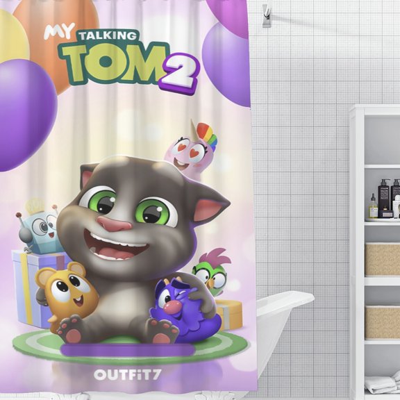 FSMYJJZY Home Bathroom Shower Curtain, 59"x70.8" Talking Tom Waterproof Quick Dry Curtain, Mildew Resistant Curtain with Hooks
