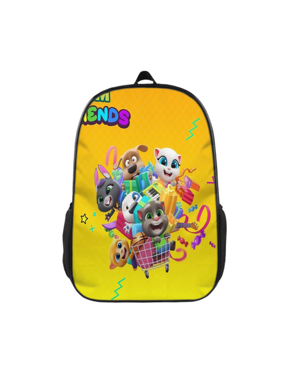 Polyester School Backpack, Talking Tom Printed Backpack with Reinforced Bottom and Dual Side Pockets