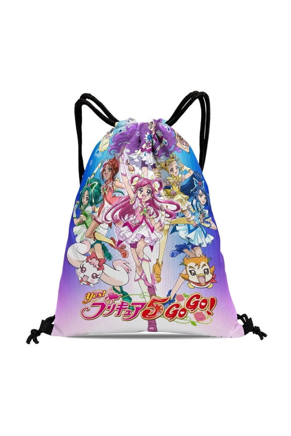 Pretty Cure Drawstring Backpack 11.8"x15.7" Tote Bag Party Favors Machine Washable & Reusable for Daily Use