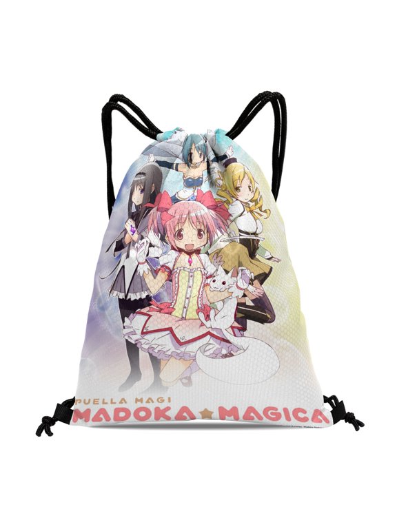 Puella Magi Madoka Magica Party Favor Drawstring Backpack Tote Bag 11.8"x15.7" Machine Washable Reusable for Adults