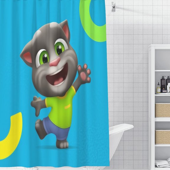 FSMYJJZY Quick Dry Mildew Proof Polyester Shower Curtain, 59"x70.8" Talking Tom Waterproof Bathroom Curtain with Mounting Hooks