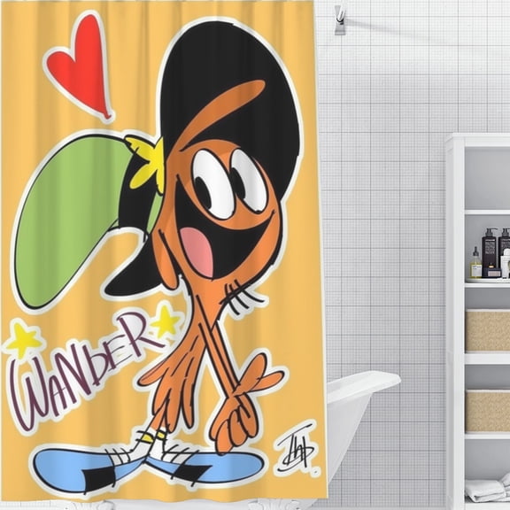 FSMYJJZY Quick Dry Mildew Proof Polyester Shower Curtain, 59"x70.8" Wander Over Yonder Waterproof Bathroom Curtain with Mounting Hooks