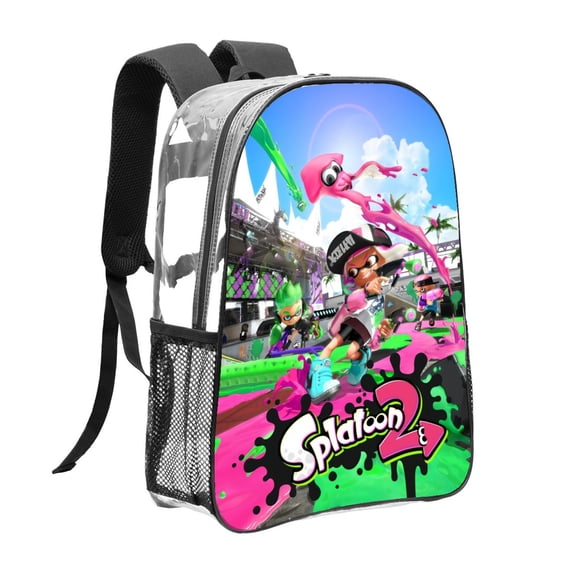 FSMYJJZY Splatoon Clear Backpack, Lightweight Transparent PVC Bag with Side Mesh Pockets for School Travel Sports